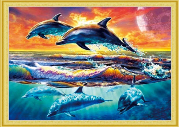 

50*40см Радость дельфинов, алмазная живопись, полная выкладка