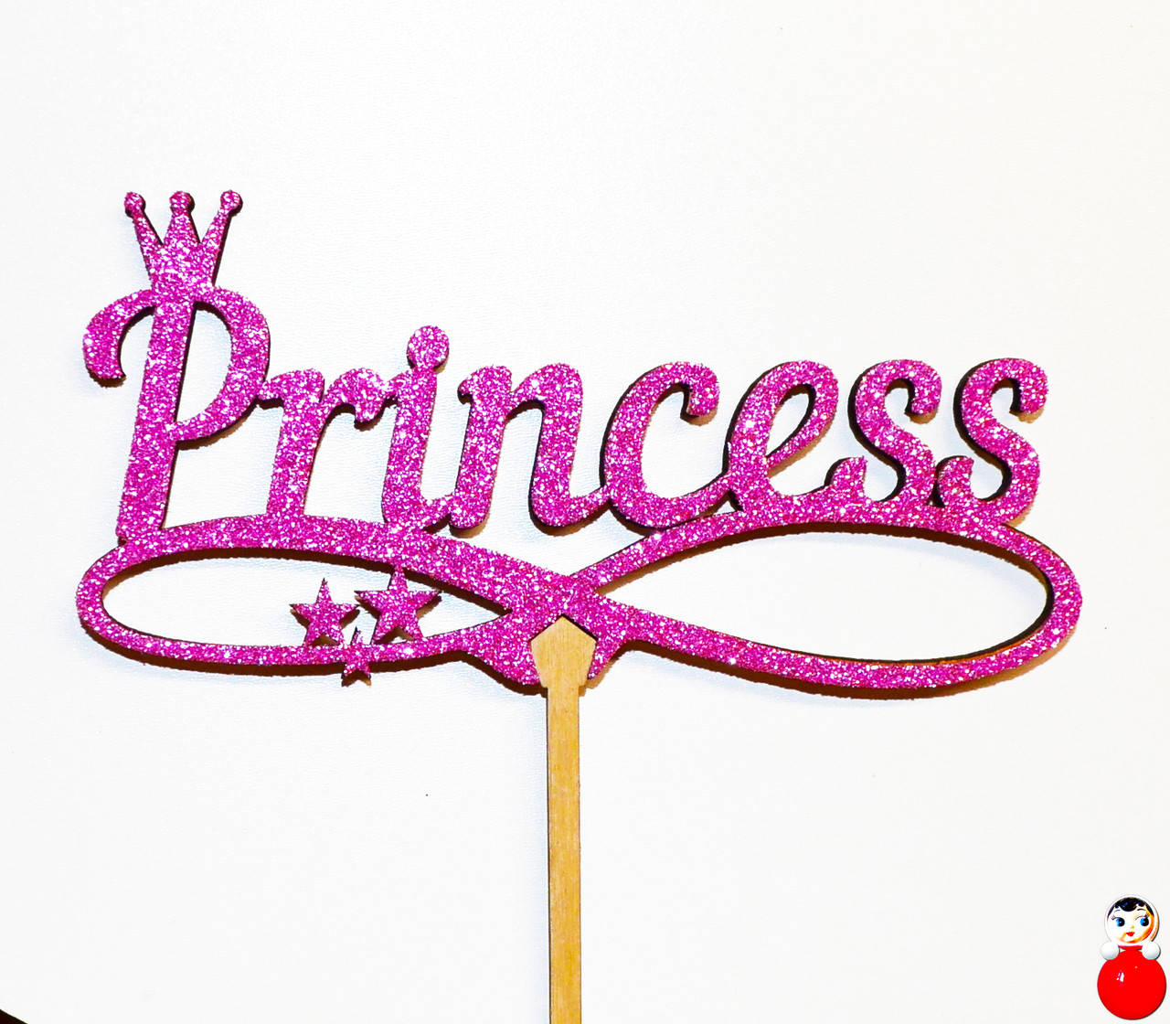 

ТОППЕР ДЕРЕВЯННЫЙ PRINCESS Принцессе с Глиттером Блестящий РОЗОВЫЙ Топперы для Торта Топер дерев'яний
