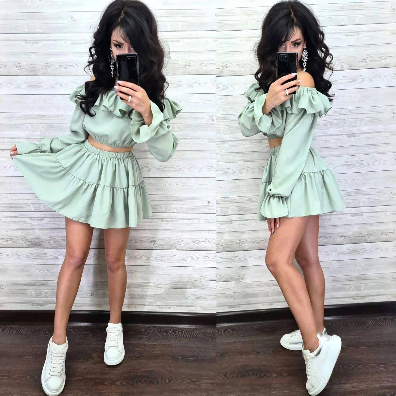

Стильный летний костюм короткий топ и короткая юбка шорты