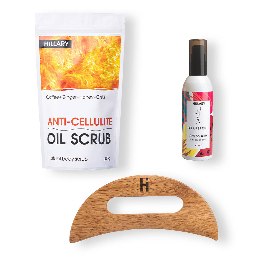 

Скребок гуаша для тела деревянный + Разогревающий антицеллюлитный уход от HiLLARY