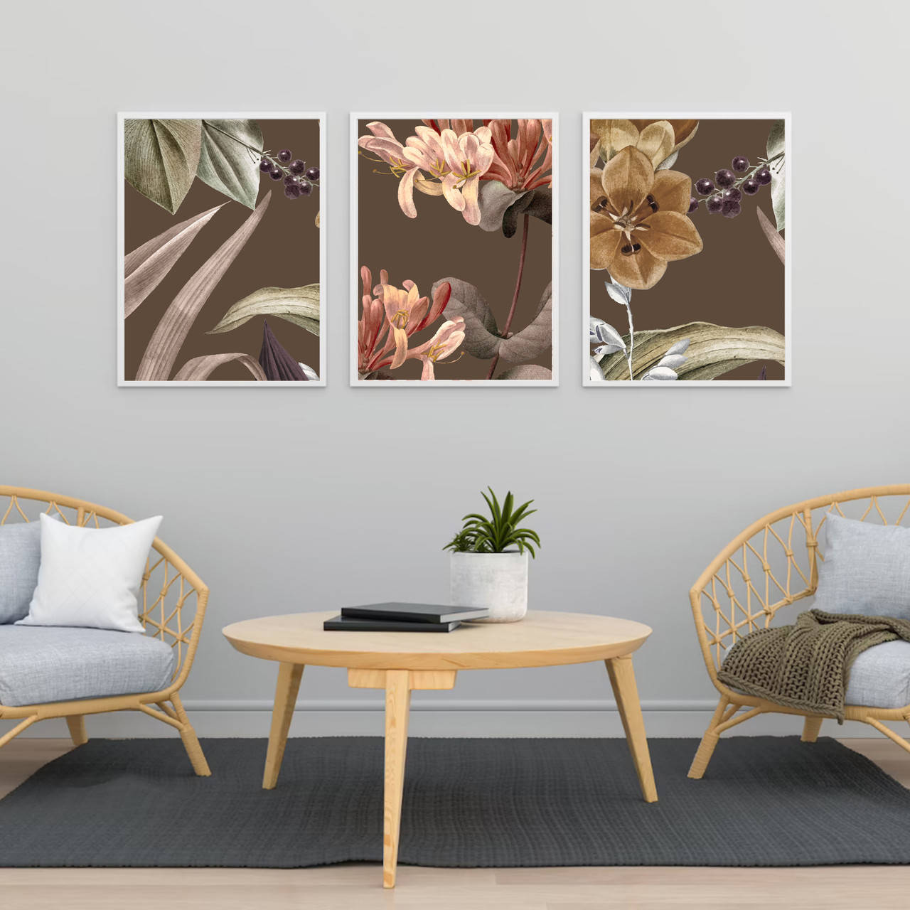 

Набор постеров Flowers on brown background формат А3