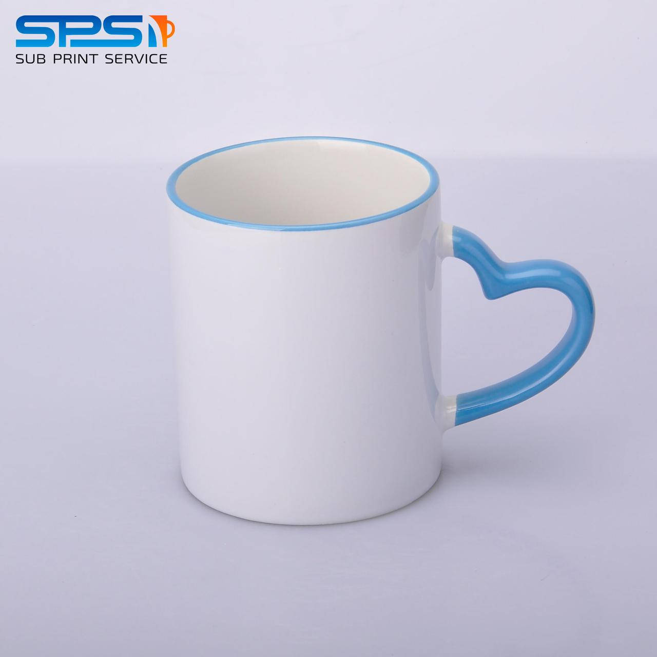 

Чашка для сублимации белая цветной ободок и ручка Love (голубой)