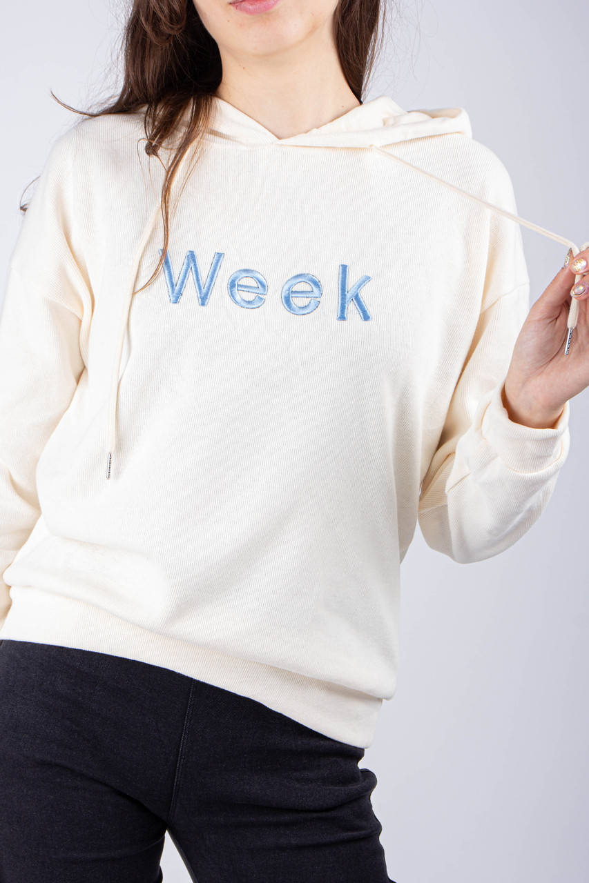 

Худи женское с капюшоном и вышивкой "Week" бежевое M, Бежевый