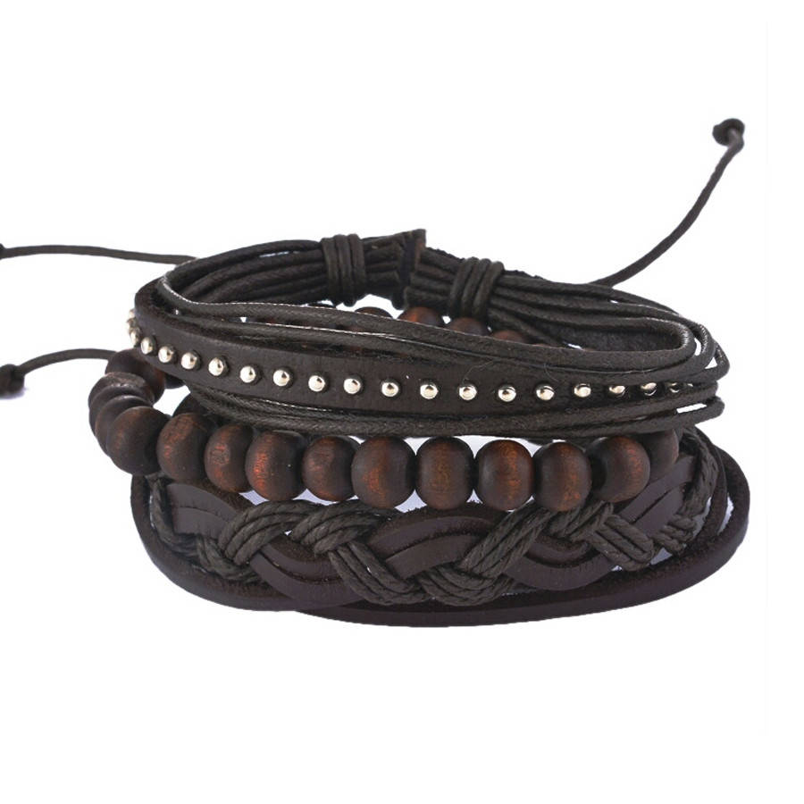 

Браслеты кожаные 6172м набор 3 штуки