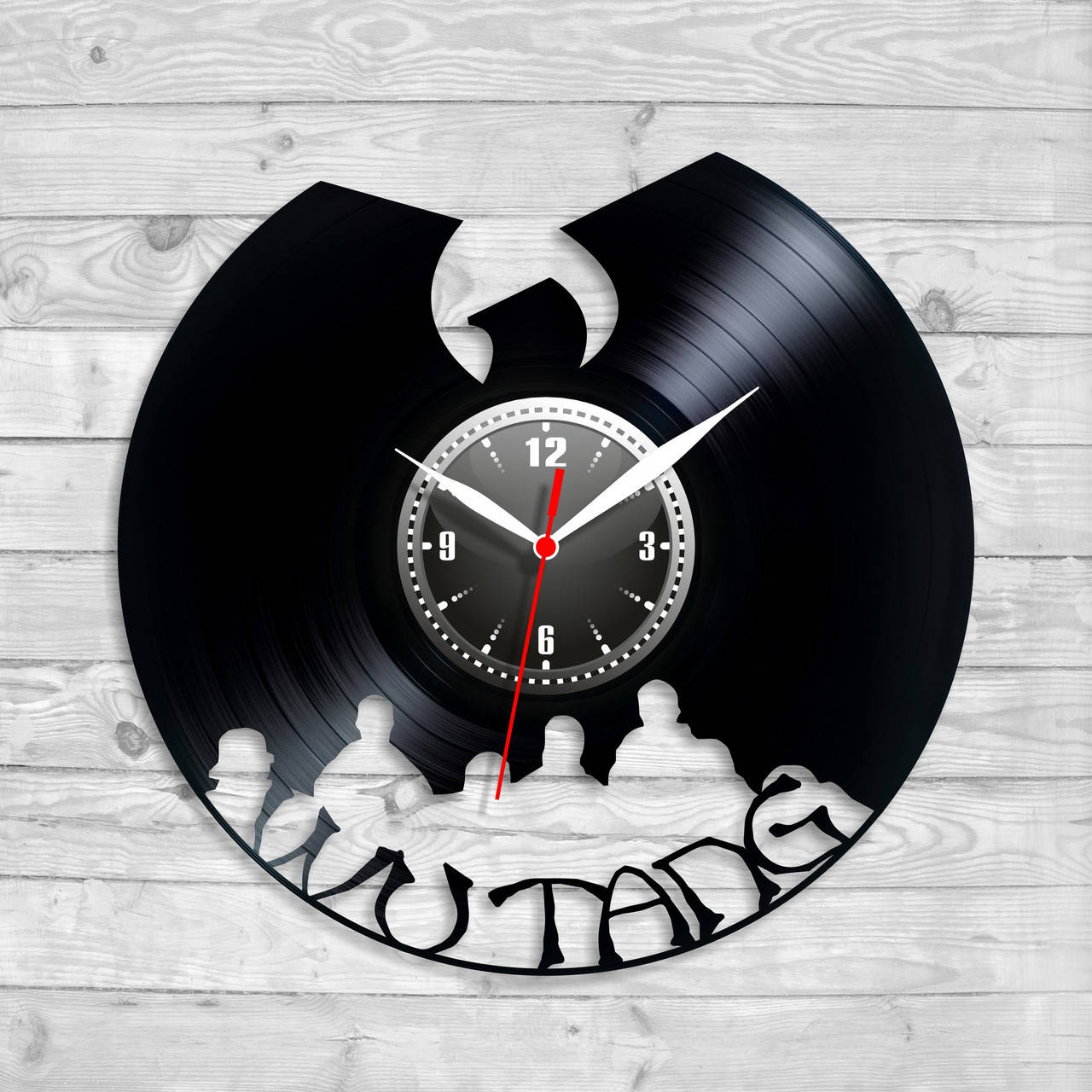 

Ву-Танг часы Часы с виниловой пластинки Wu-Tang Clan Хардкор-рэп группа Настенные часы Часы музика Размер 30см