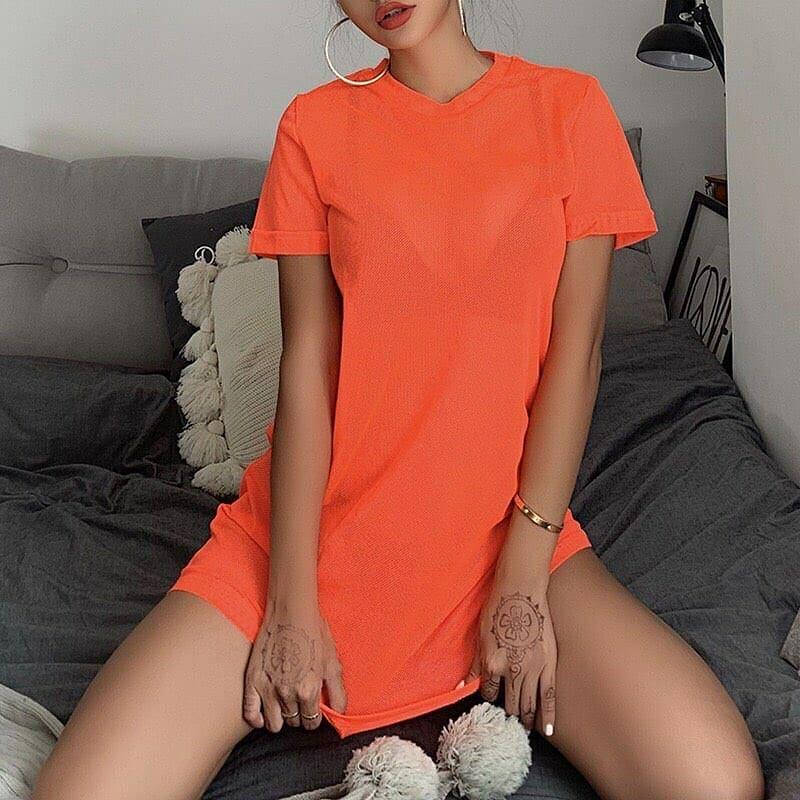 

Женская неоновая пляжная сетка футболкой OVERSIZE