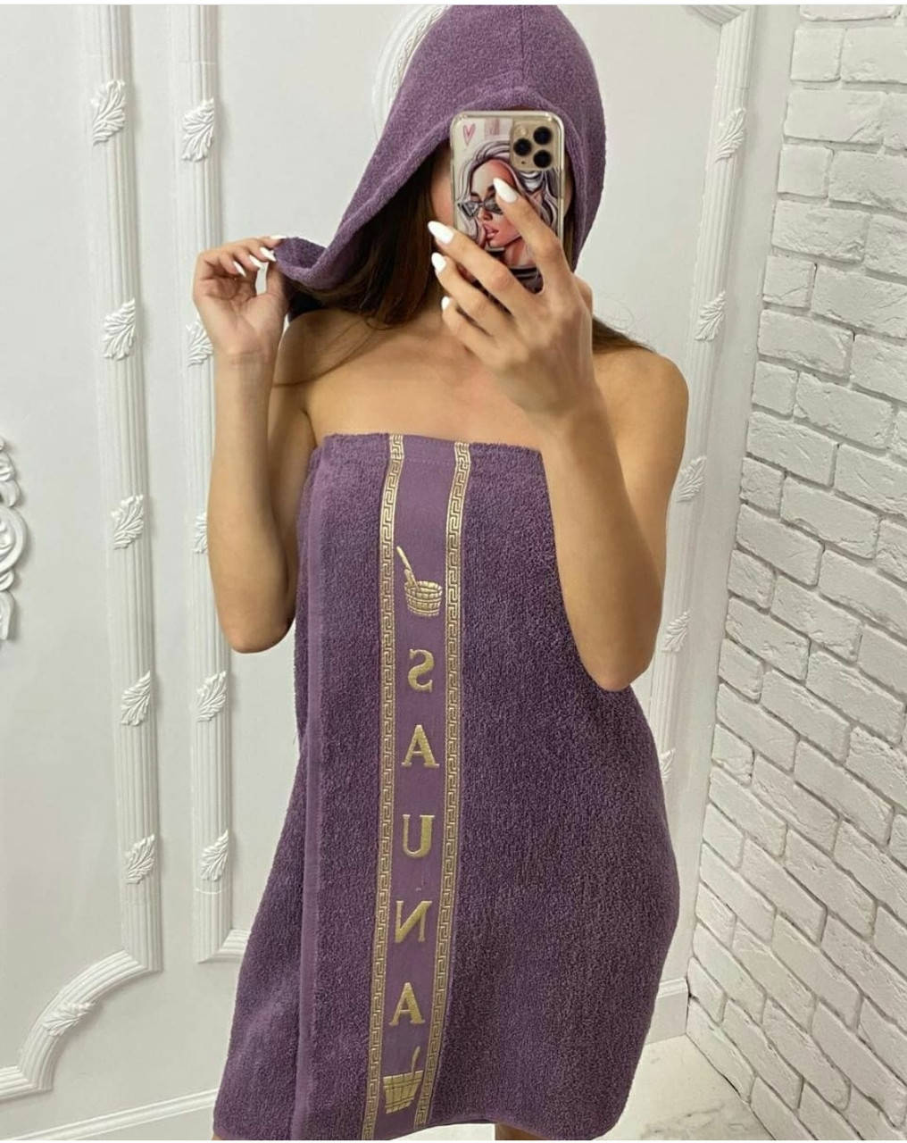

Женский махровый набор для сауны полотенце + чалма+ тапочки Amore Турция