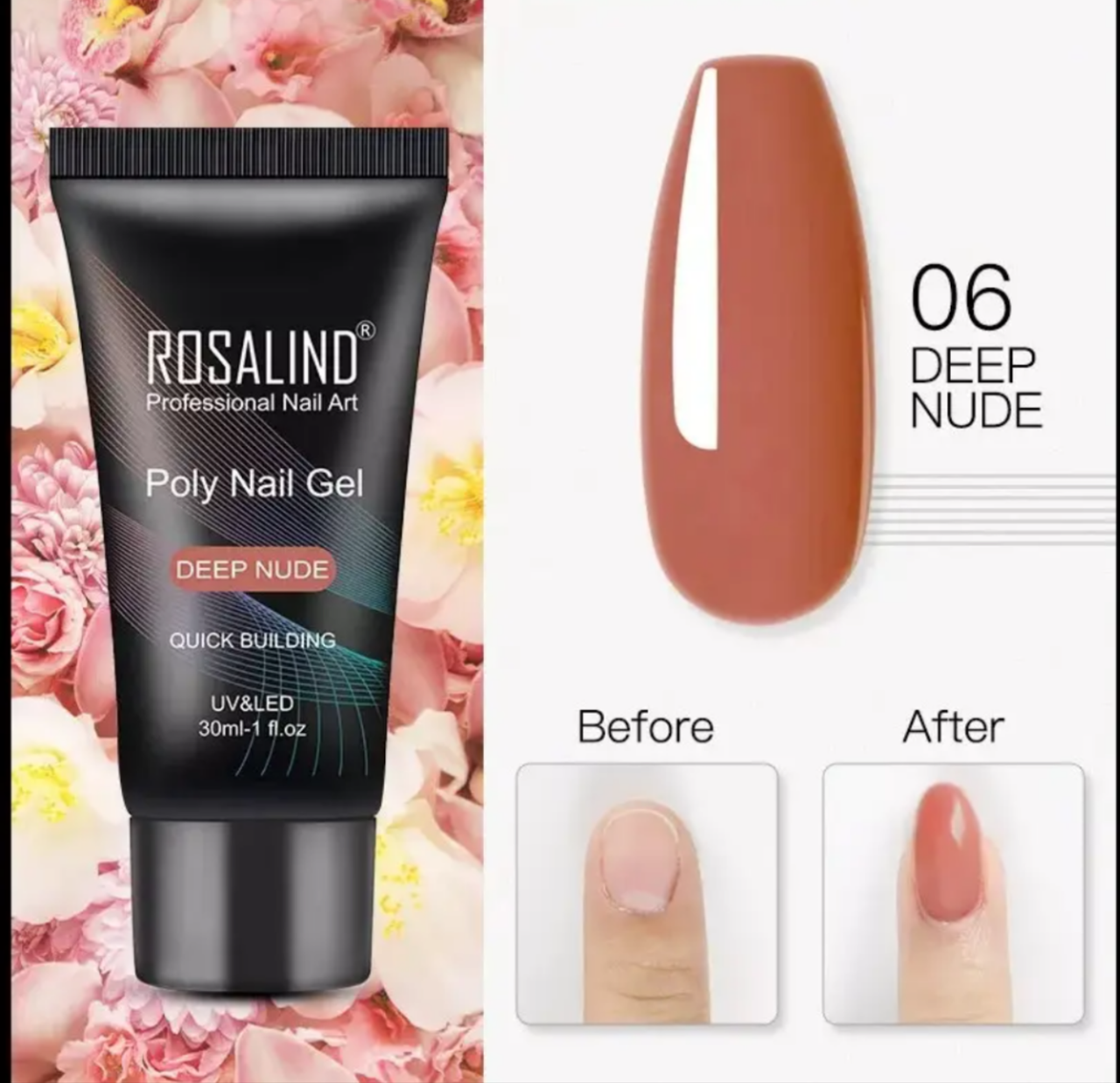 

Rosalind Полигель Акрил гель, акригель для наращивания и укрепление ногтей 30мл нюд 06, Кофе с молоком