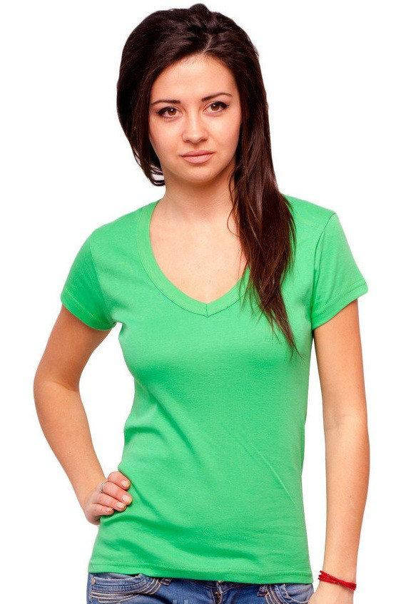 

Женская футболка зеленая с коротким рукавом без рисунка хлопковая трикотажная х/б 48, Зелёный