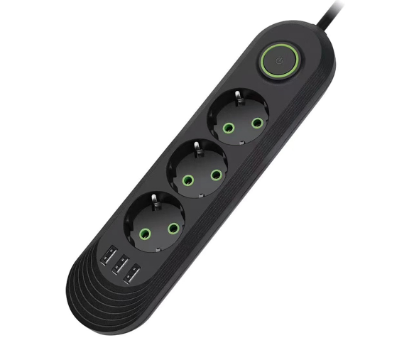 

Сетевой фильтр F03U, 3 розетки EU + 3 USB, 1.5 м, сечение 3х0,75мм, 2500W, Black, Box