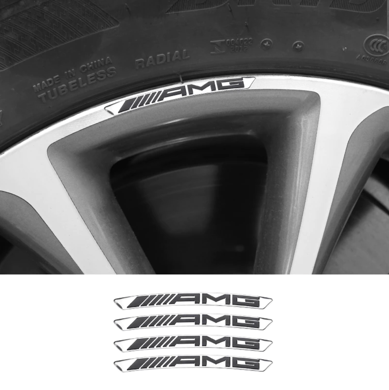 

Наклейки на диски (на колеса) AMG Mercedes Benz (Мерседес) Серебристые, Черный