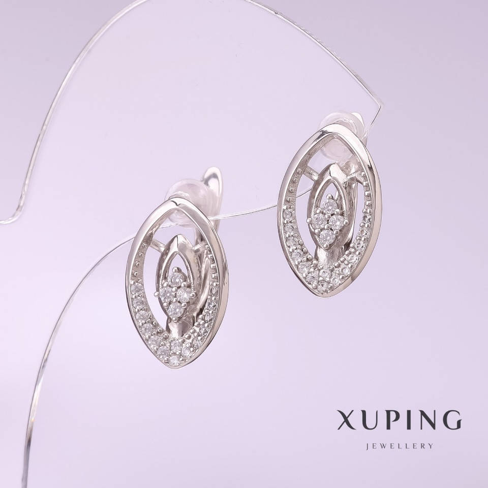 

Серьги Xuping с белыми стразами 17х10мм родий