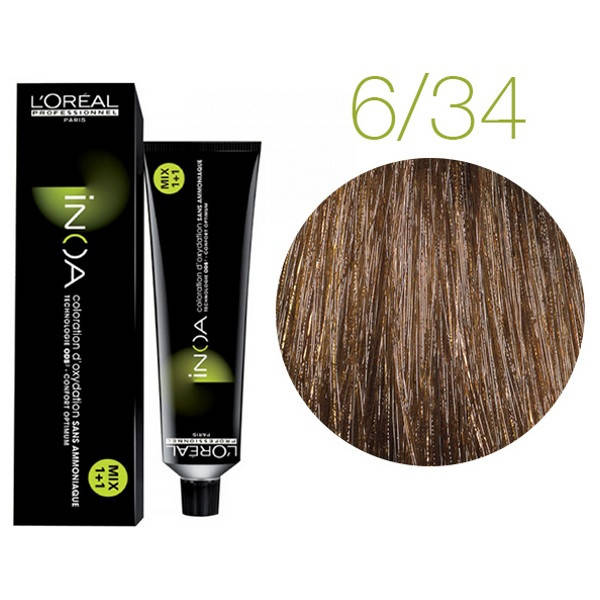 

Крем-краска для волос L'Oreal Professionnel INOA Mix 1+1 №6/34 Медово-коричневый 60 мл