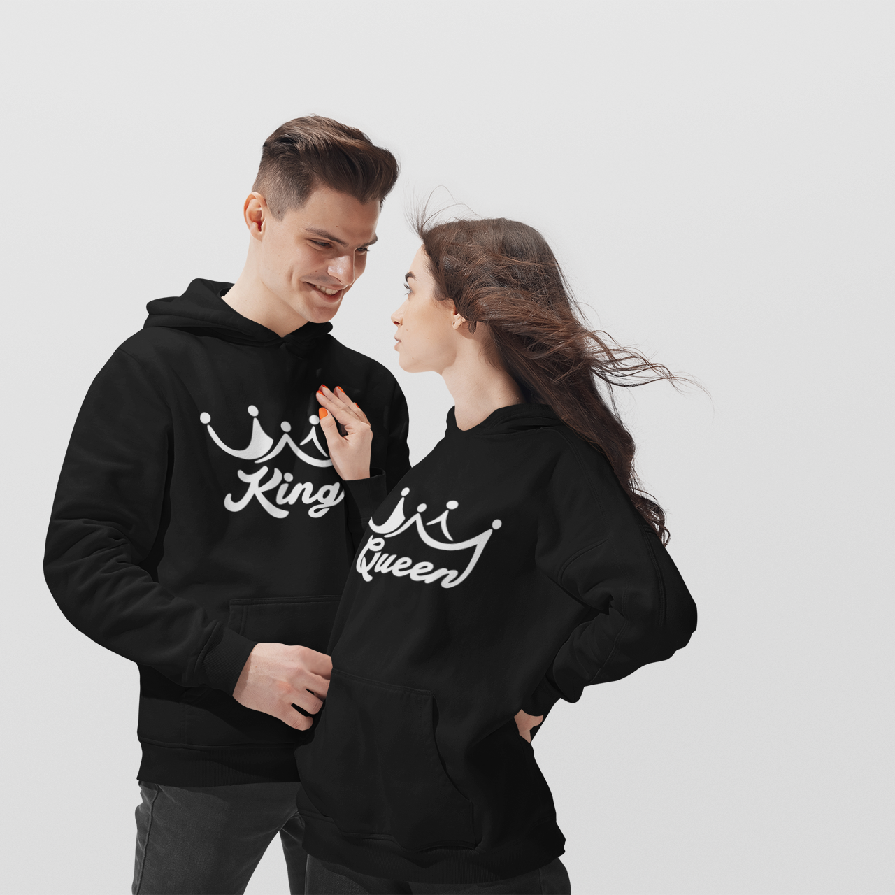 

Парные Толстовки / Парные худи с принтом "King / Queen", Черный