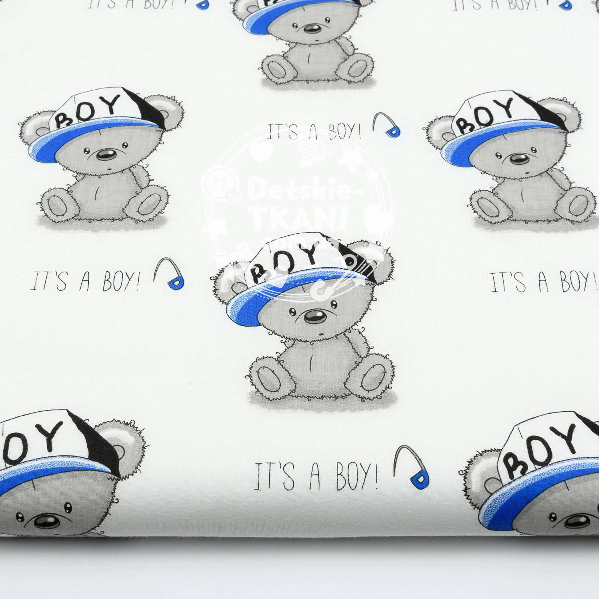 

Ткань бязь "Мишки Boy в кепке" на белом фоне №1601а, Белый