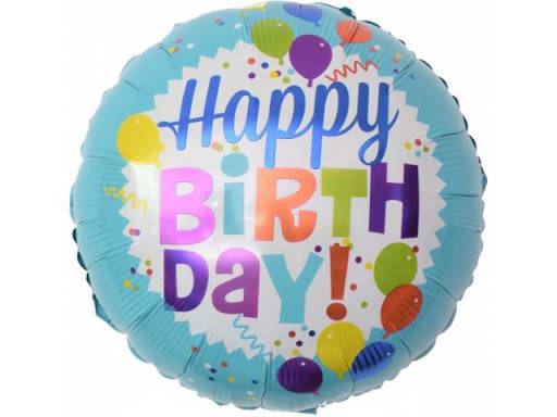 

Шар фольга круг 18" 45см Happy Birthday голубой цветные буквы