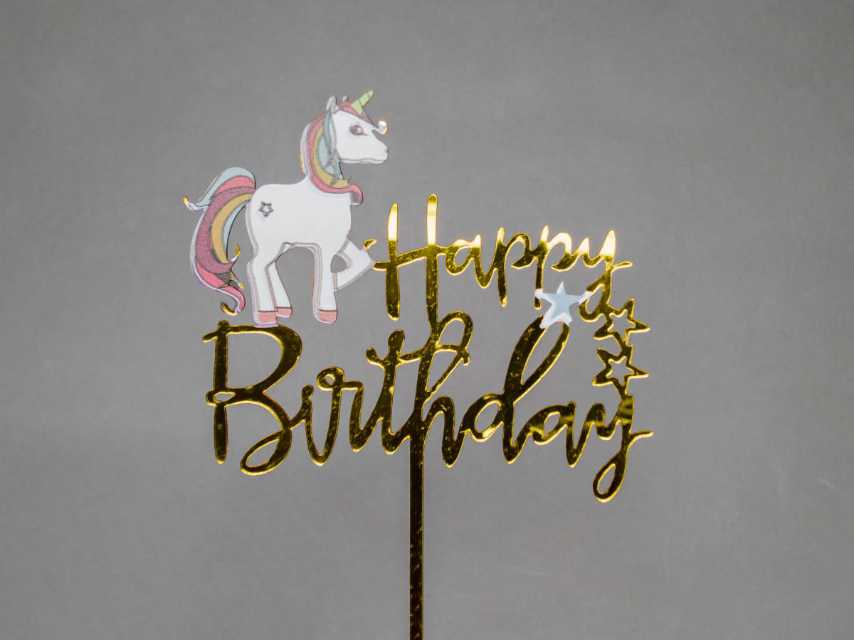 

Зеркальный топпер Happy Birthday Единорог со звездами