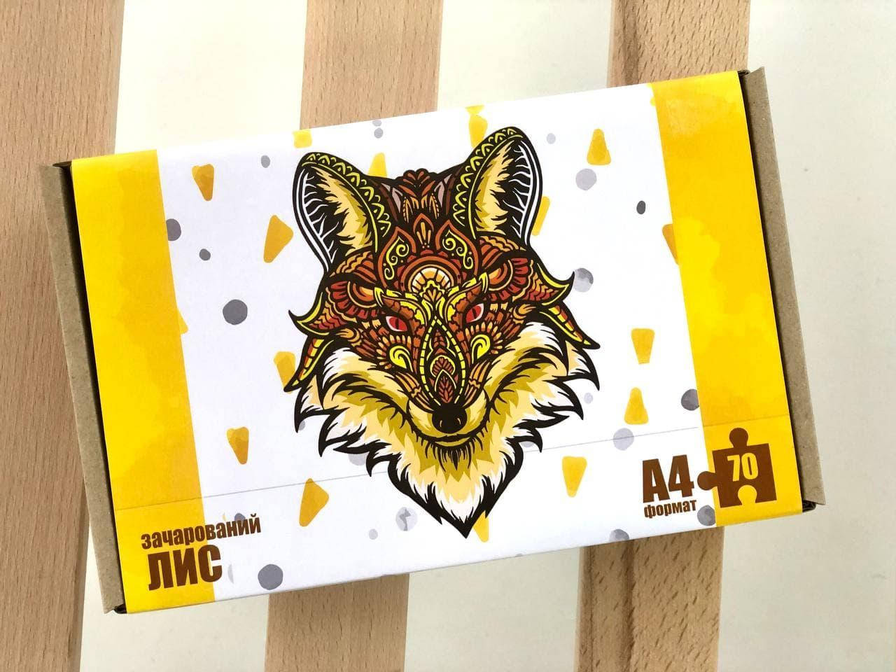 

Деревянные фигурные пазлы Очарованный лис, пазлы Puzzleok, Картонная коробка, А4