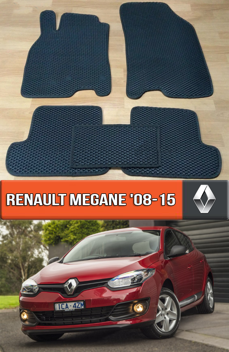 

ЕВА коврики Рено Меган 3 2008-2015. EVA ковры на Renault Megane 3, Черный