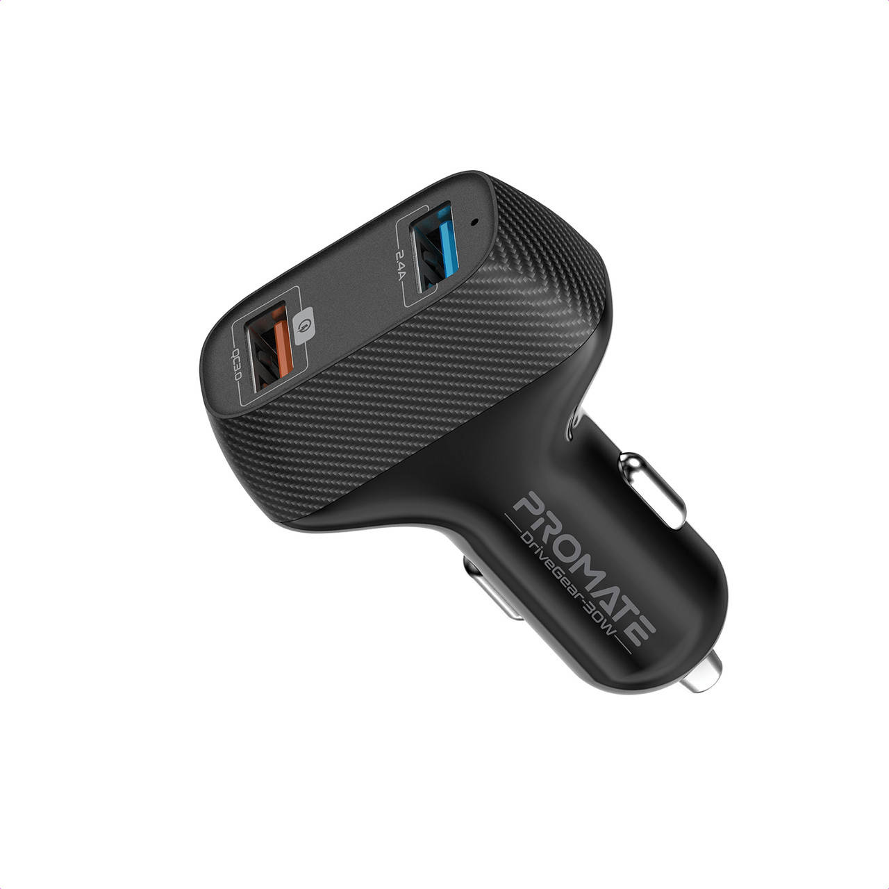 

Автомобильное зарядное устройство Promate DriveGear-30W USB QC 3.0 + USB 2.4A Black