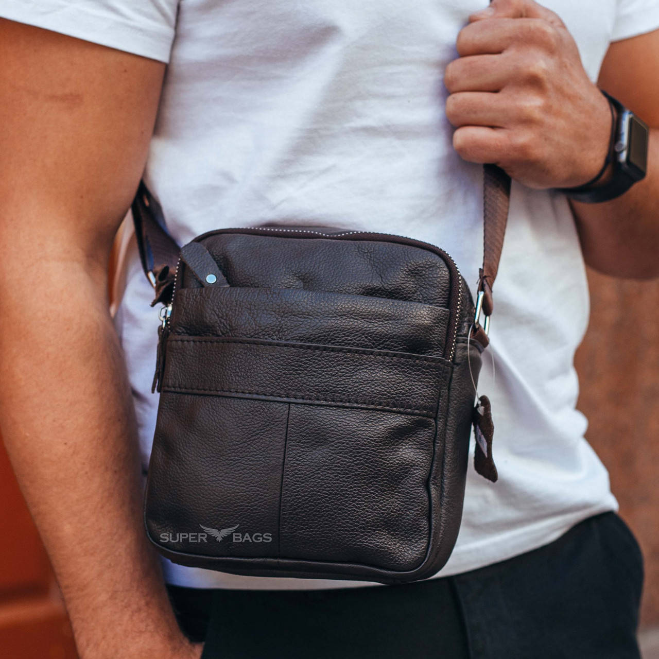 

Мужская кожаная барсетка через плече Tiding Bag M2431 коричневая, Коричневый