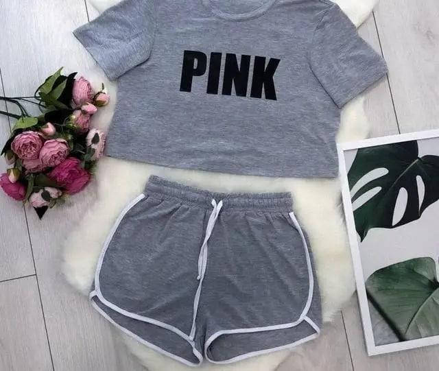 

Летний женский костюм шорты и топ-футболка Pink, Серый