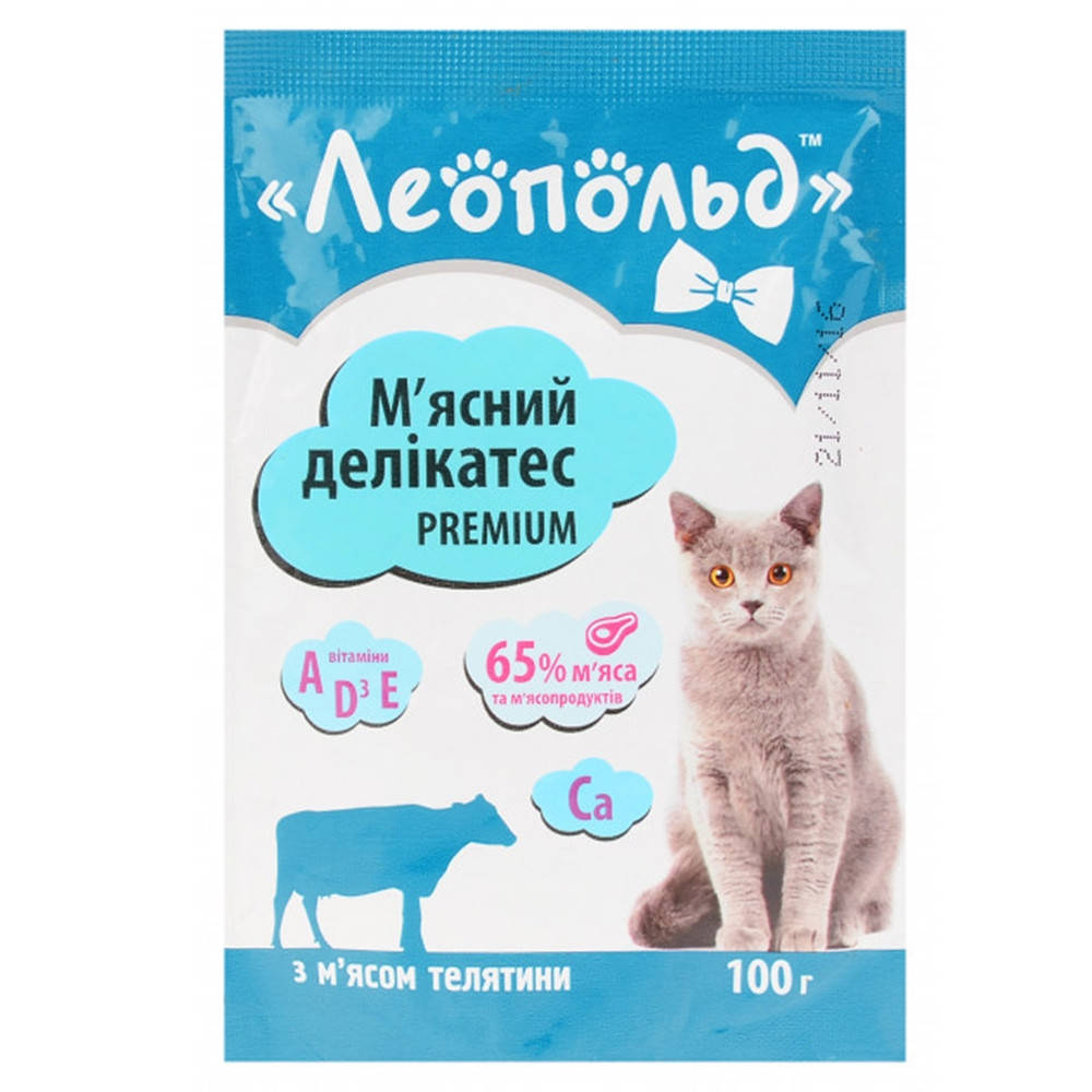 

Корм для котів 0,1 кг пауч М'ясний делікатес Premіum з телятиною