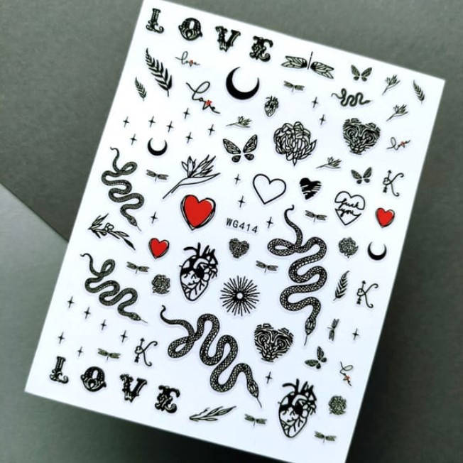 

Слайдер дизайн, наклейки для ногтей змеи, надписи, абстракция Sweet Nails WG 414, Черный