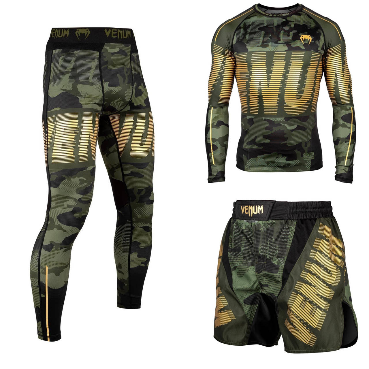

Мужской компрессионный костюм Venum Tactical Camo Green 3в1 : Рашгард, шорты, леггинсы, комплект, Зелёный