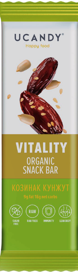 

Фруктово-ореховый батончик UCANDY Organic snack bar Козинак-Кунжут (40 грамм)