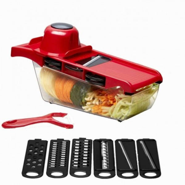 

Мультислайсер Mandoline Slicer 6 in 1 овощерезка для овощей и фруктов c контейнером, слайсер, терка Red (2785), Красный