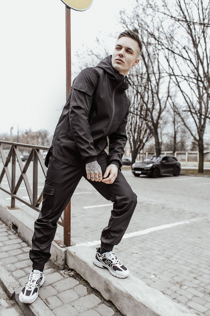 

Спортивный костюм мужской Soft Shell easy черный весенний осенний | Ветровка + Штаны Софт Шел ЛЮКС качества