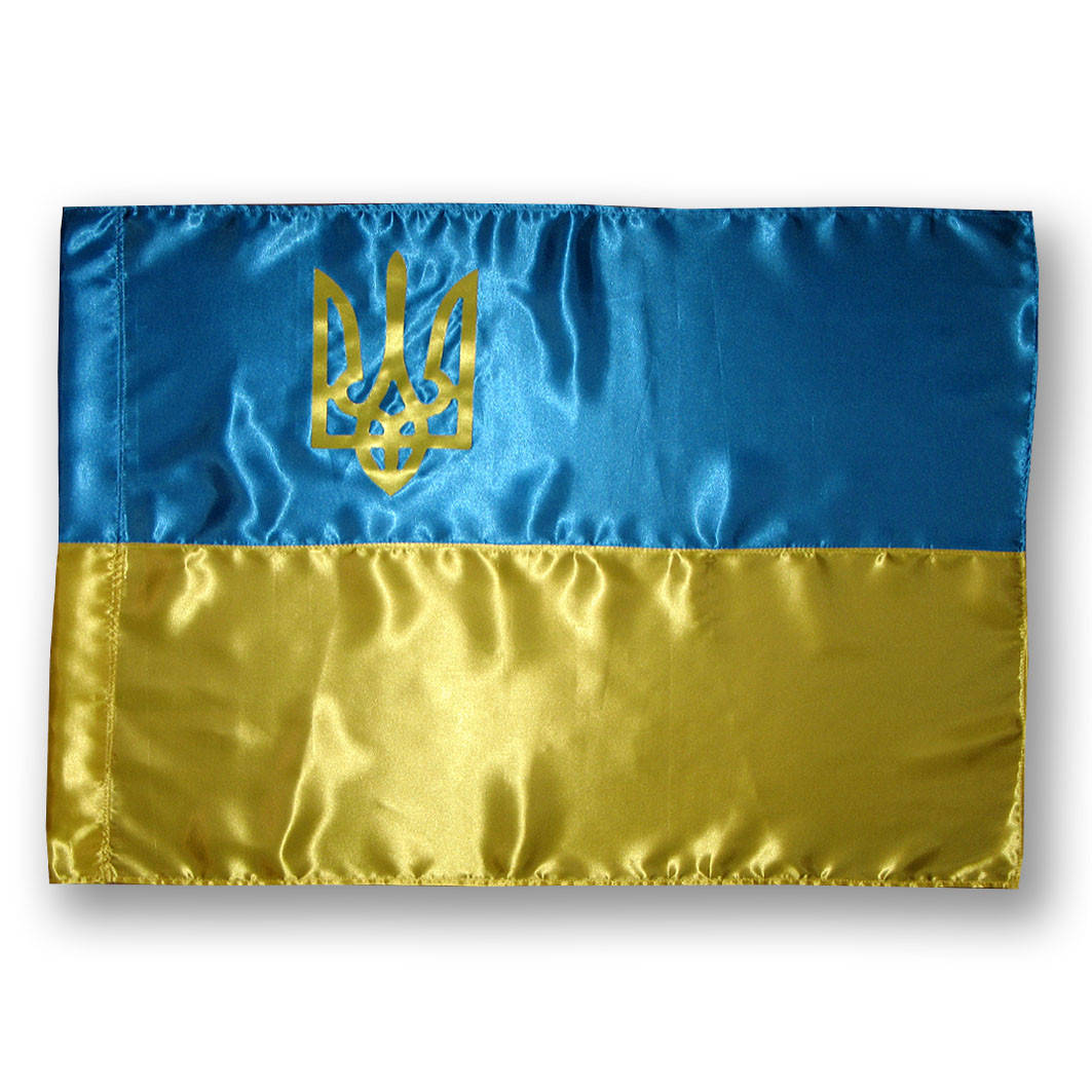 

Флаг Украины , прапор України , с гербом , атлас , 105×70 см.