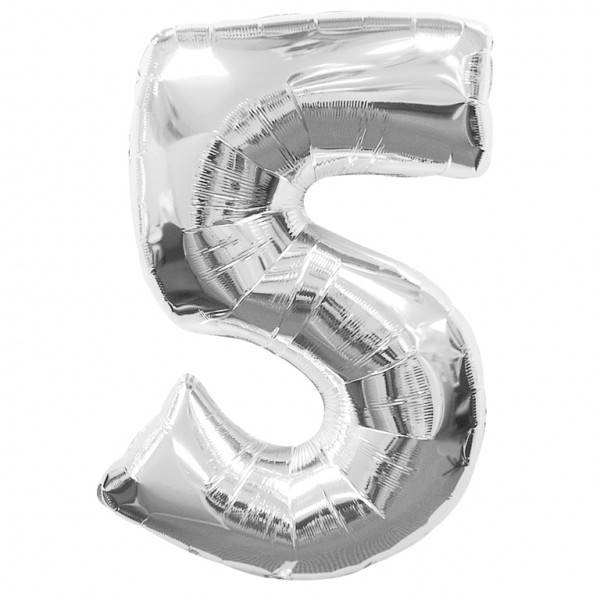 

Шар цифра фольгированный серебро "5", Серебристый