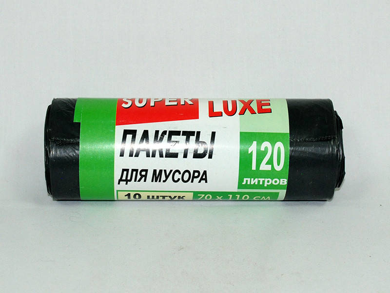

Пакети для сміття "SuperLUXE", 120л, 10 шт, чорні