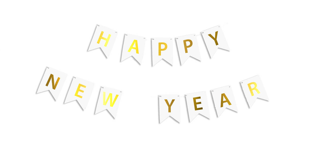 

Гирлянда побуквенная "Happy New Year" золото на белом