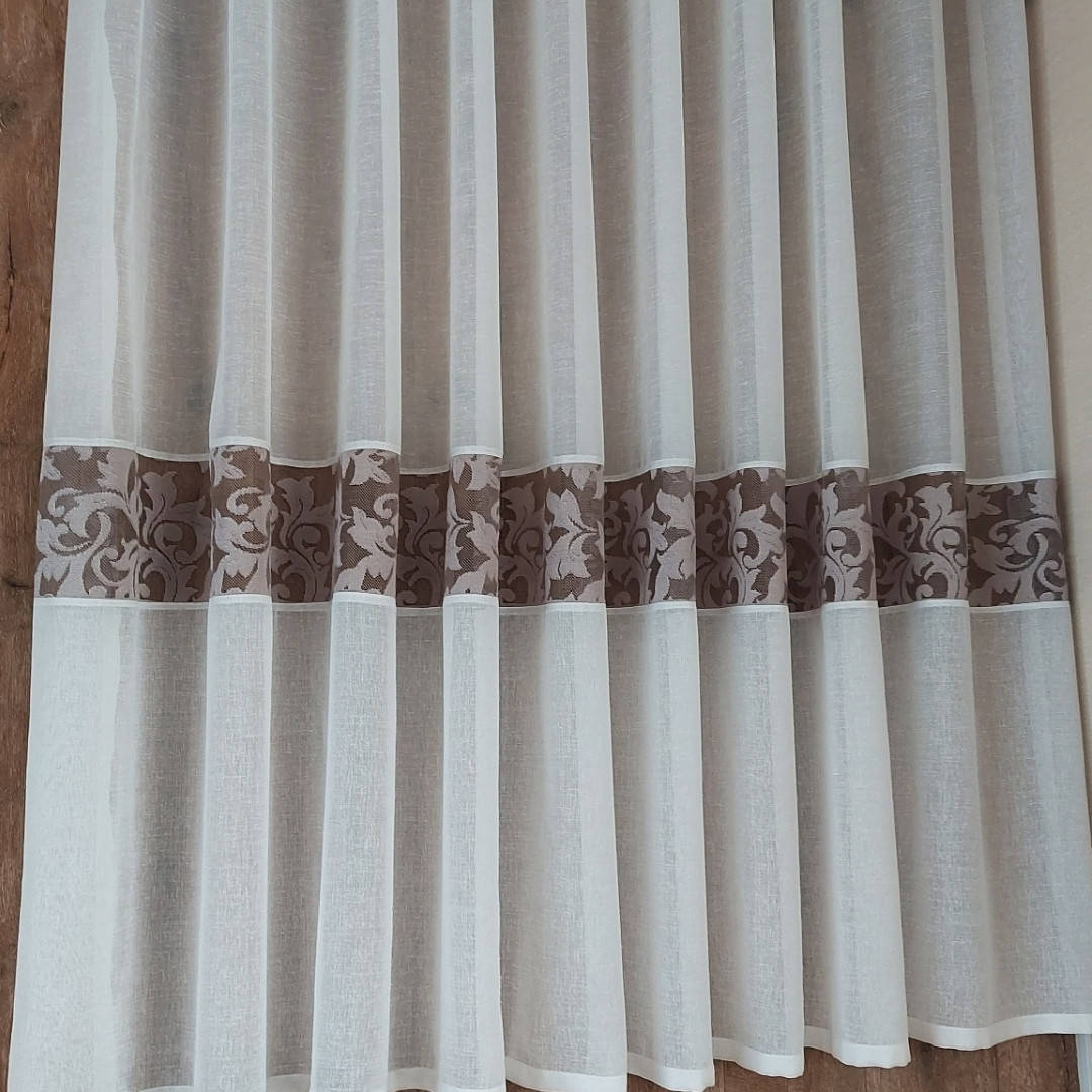 

Тюль короткая, льняна, с гепюровой вставкой., Молочный