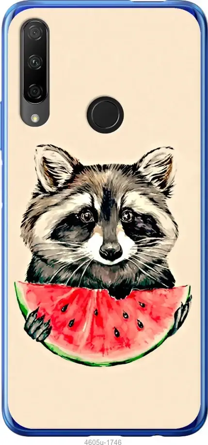 

Чехол для Huawei Honor 9X с картинкой / для хуавей хонор 9х икс с принтом Енотик с арбузом, Серый