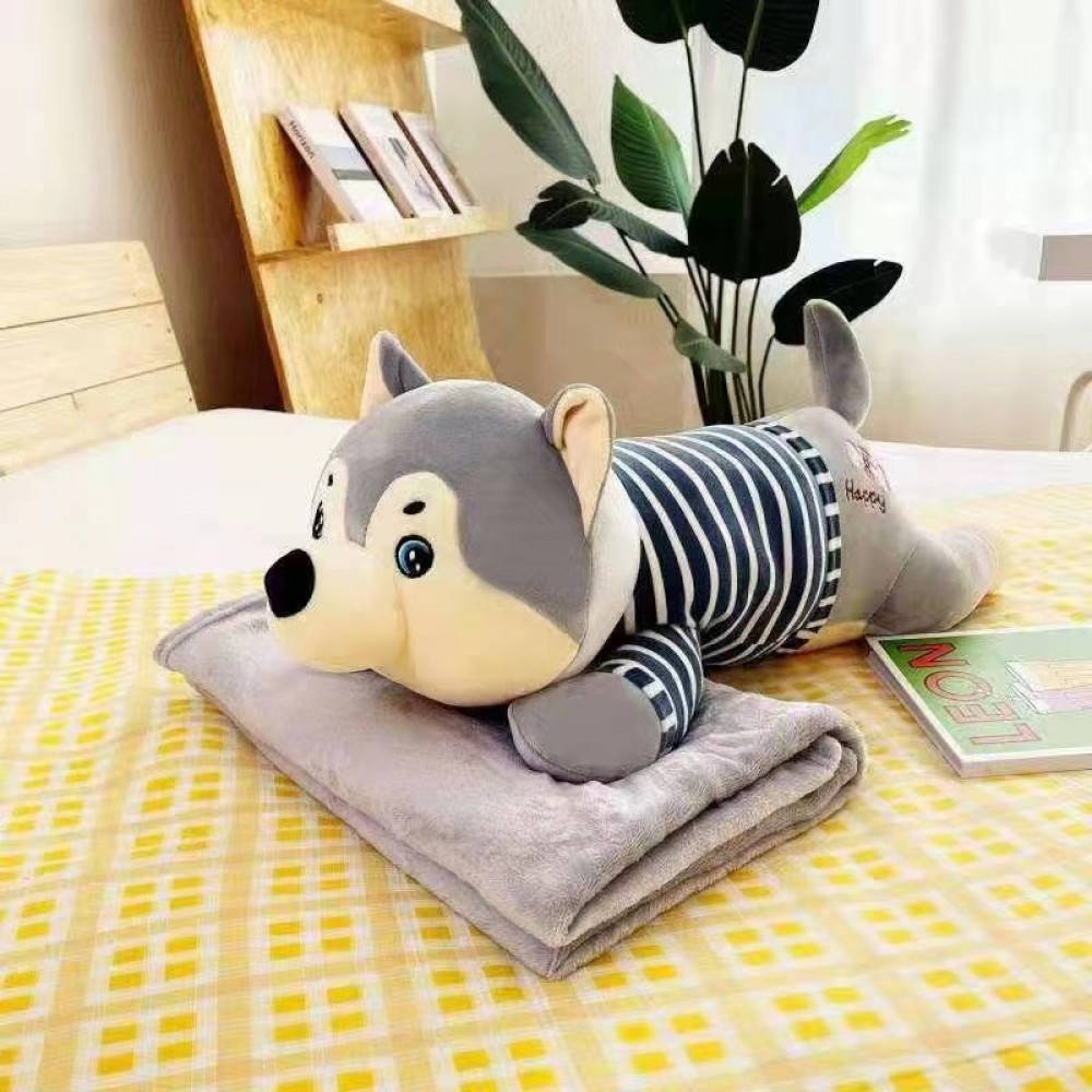 

Игрушка плед Хаски собака серая (игрушка+подушка+плед) 50 см ВИДЕО, Серый