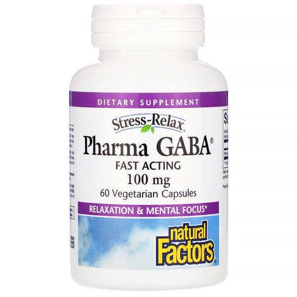 

Гамма-аминомасляная кислота, Pharma GABA Stress Relax, Natural Factors, 100 мг, 60 вегетарианских капсул