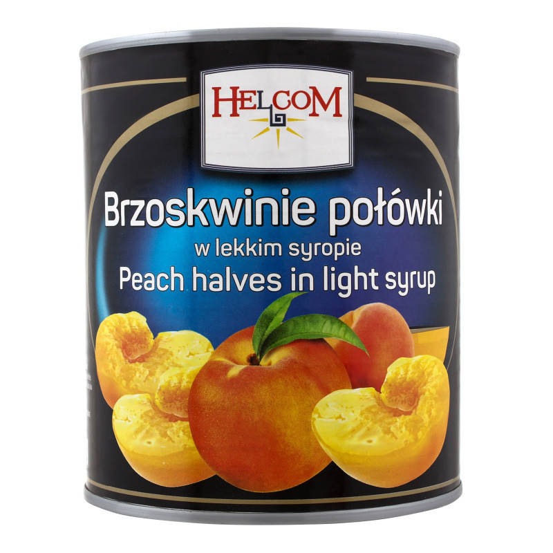 

Персики консервированные в сиропе половинками в ж/б Helcom (Польша), 820г