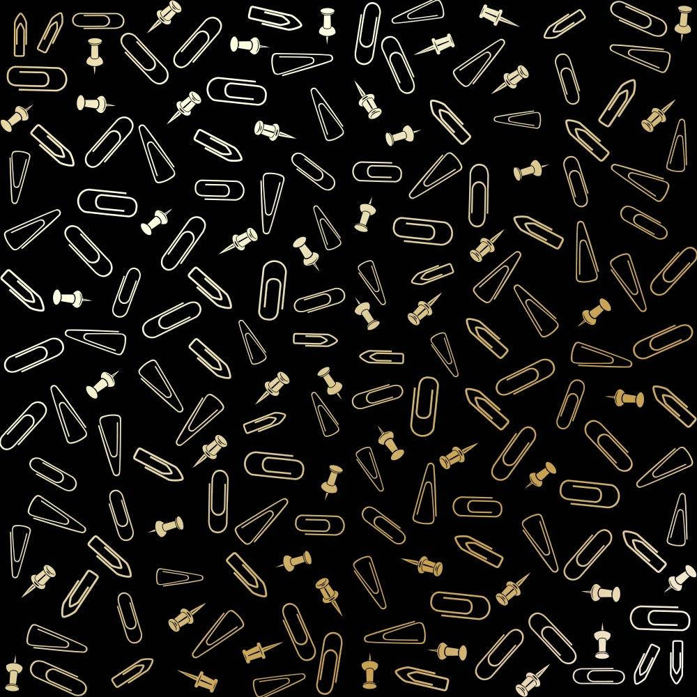 

Папір з фольгуванням - Golden Drawing pins and paperclips Black - Fabrika Decoru - 30x30