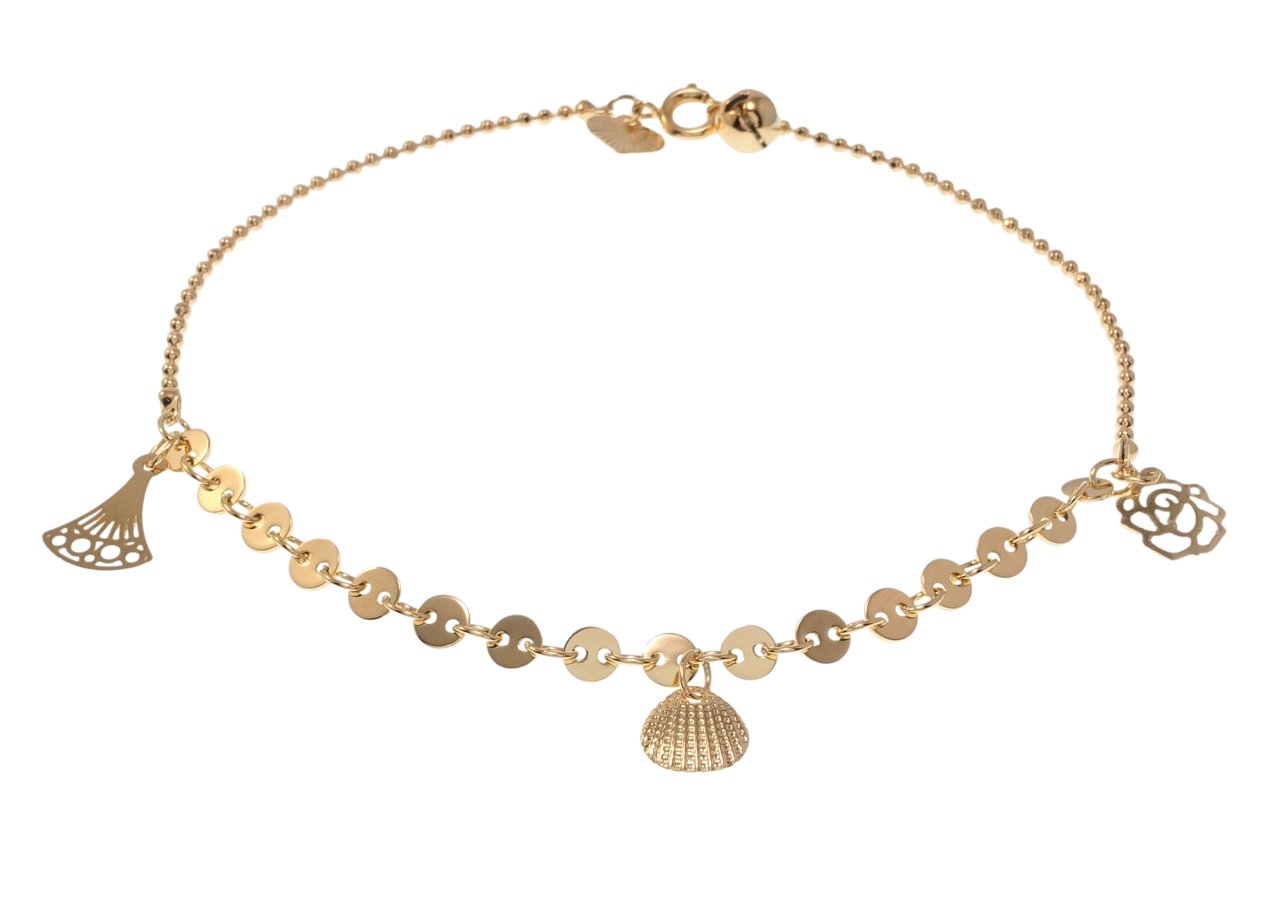 

Браслет Xuping Позолота 18K на ногу "Плетение Комбинированное с подвесками" размер 23,5см х 2-4мм