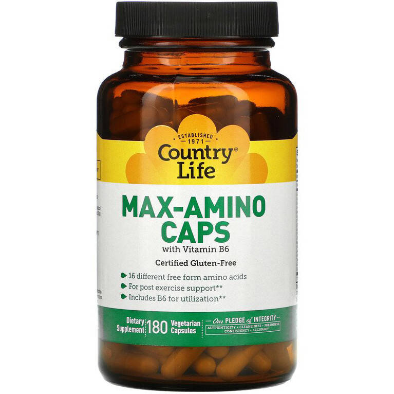

Комплекс аминокислот Сountry Life "Max-Amino Caps" с витамином В6 (180 капсул)
