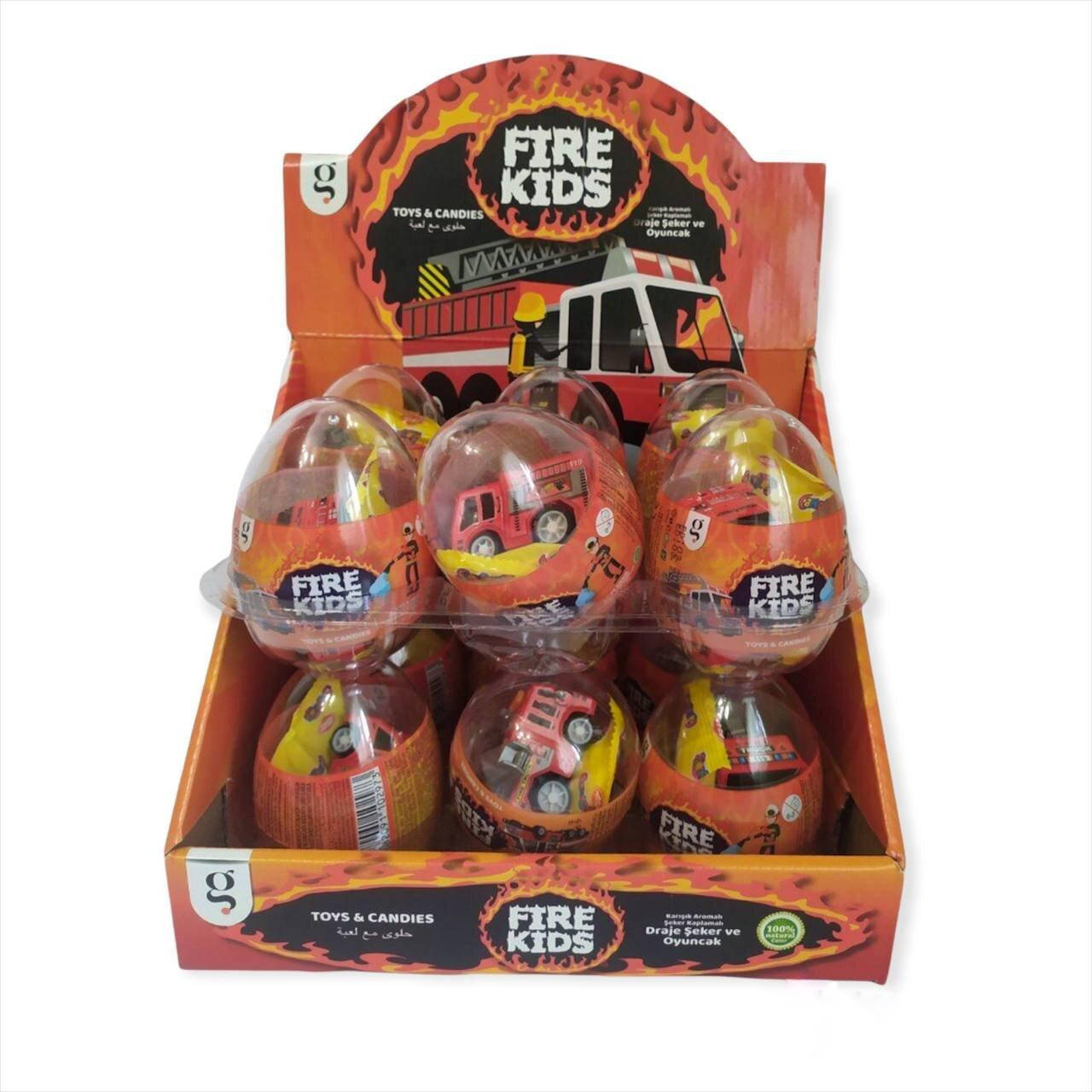 

Игрушка с драже в пластиковом яйце Aras Fire Kids ПОЖАРНАЯ МАШИНА 12 шт