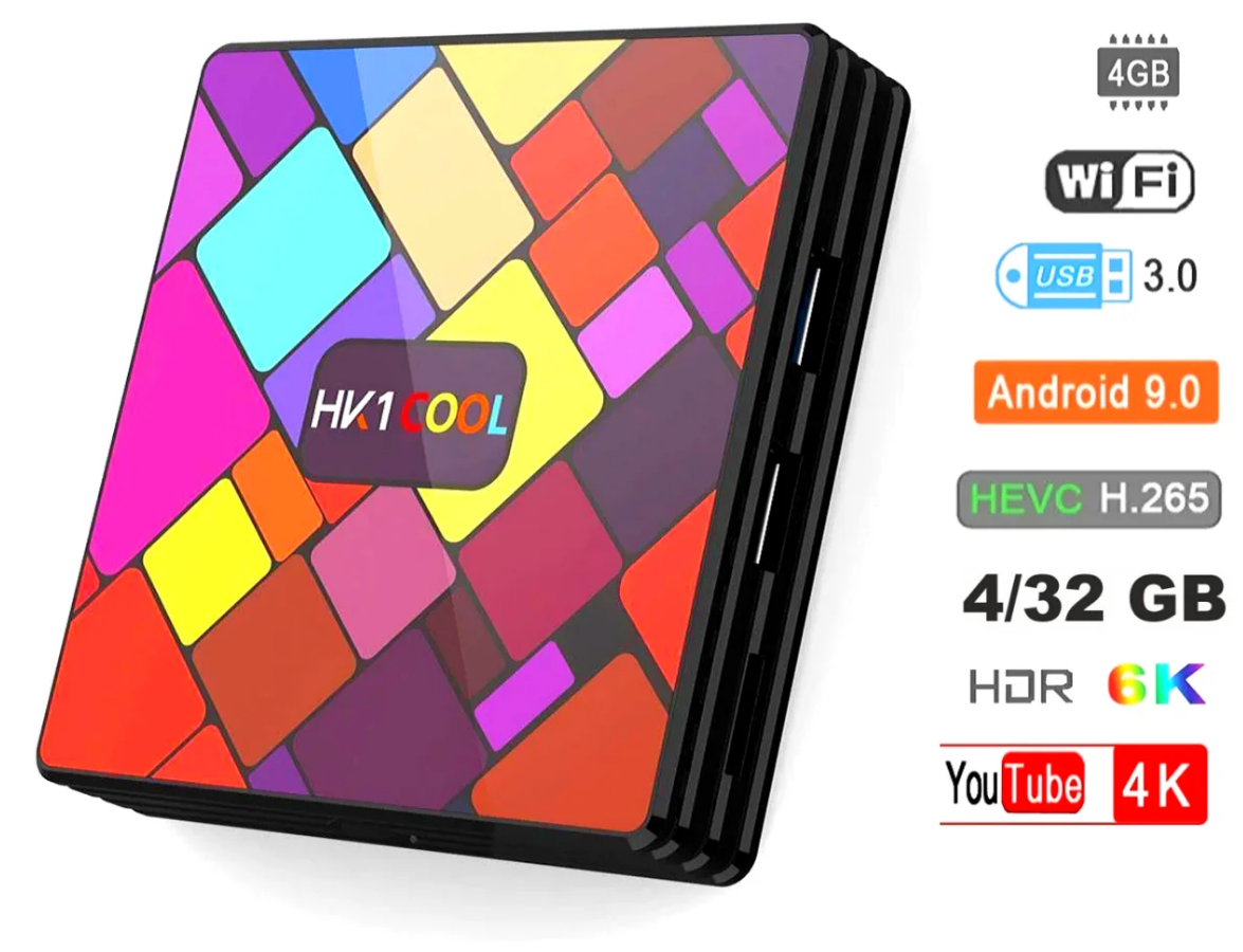 

Смарт ТВ приставка HK1 Cool 4Gb/32GB Android 9.0 Smart TV Box, Медиаплеер 6К, WiFi, H.265