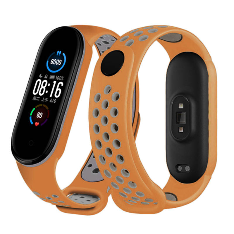 

Mi band 5 6 ремешок перфорированный спортивный Оранжево-серый