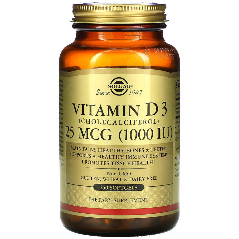 

Витамин D3, SOLGAR "Vitamin D3 (Cholecalciferol)" 1000 МЕ (250 гелевых капсул)