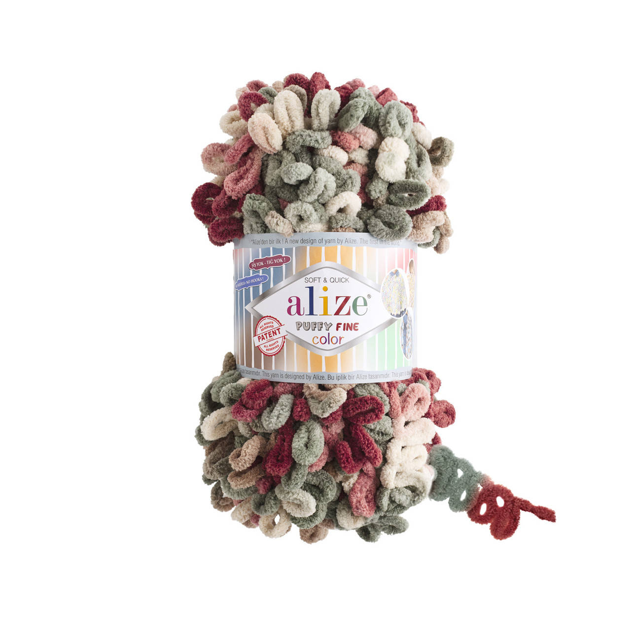

Пряжа​​​​​​​ с петельками Alize Puffy Fine Color 6039 (Пуффи Файн Колор Ализе) для вязания без спиц руками, Хаки