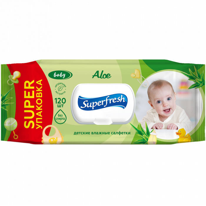 

Салфетка влажная Superfresh Baby aloe с клапаном 120 шт